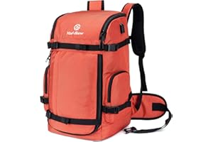 YCD-FLOCW Ski Boot Bag Backpack, 50L Large Capacity Water-Resistant Padded Ski Travel Bag & Snowboard Boot Bag for Ski Boots, Helmet, Goggles, Clothes, Gloves, Snowboard Gear (Orange)