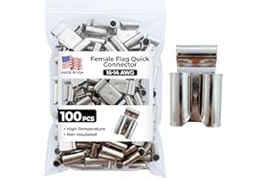 Sherco-Auto 100 Pcs High Temperature Non-Insulated Female Flag Quick Connector 16-14 AWG .250 Stud Electrical Wire Terminal - Made in USA