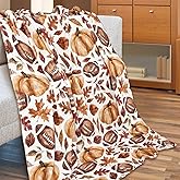 FYSUIMU Fall Football Fuzzy Blanket 50 x 60 Inch Autumn Pumpkin Maple Leaves Rugby Throw Blanket Retro Watercolor Soft Cozy Flannel Blankets for Thanksgiving Party Home Bed Sofa Couch