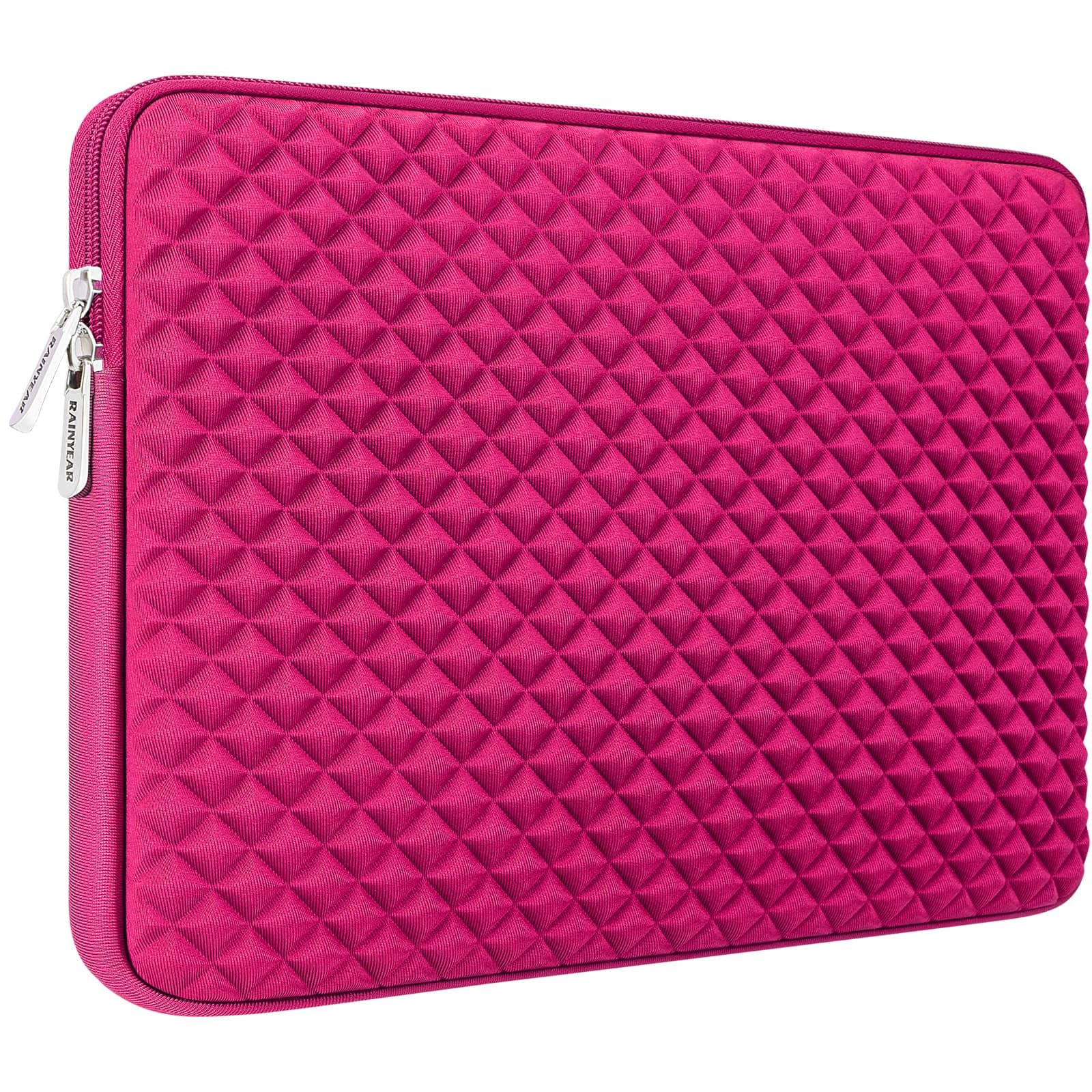 RAINYEAR 11-13 Inch Laptop Sleeve Compatible with 13" Macbook Air M5 M4 M3 M2 M1 Macbook Neo 13.3" & 14" Macbook Pro, 11" Chromebook Notebook Diamond Foam Shock Resistant Padded Case(Deep Pink)