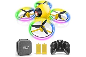 Dwi Dowellin 10 Minutes Long Flight Time Mini Drone for Kids with Blinking Light One Key Take Off Spin Crash Proof RC Nano Quadcopter Toys Drones for Beginners Boys Girls with Carrying Case, Yellow