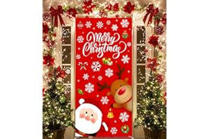IMISHM Cute Christmas Door Decorations Santa Elk Christmas Door Cover Christmas Hanging Wall Decorations Christmas Door Banner for Christmas Indoor Outside Decorations