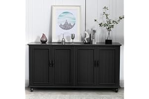 Scurrty Buffet Cabinet Bar Cabinet with Storage, 62'' Coffee Bar Cabinet Kitchen Buffet Storage Cabinet, Sideboard Buffet Cabinet for Dinning Room, Kitchen & Living Room (4 Doors, Black)