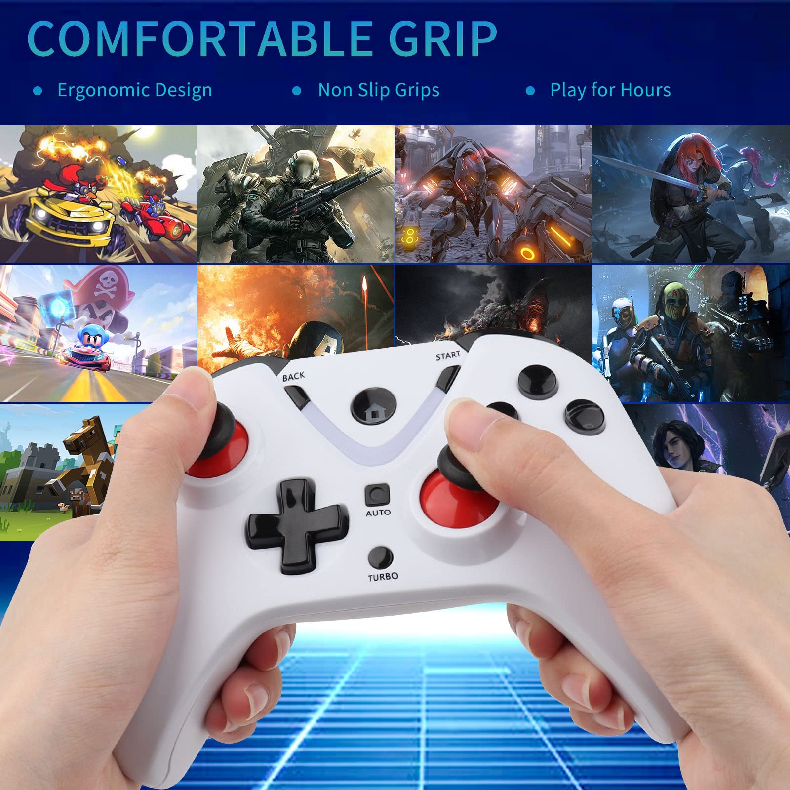 ROTOMOON Wireless Game Controller with LED Lighting Compatible with Xbox One S/X, Xbox Series S/X Gaming Gamepad, Remote Joypad with 2.4G Wireless Adapter, Rechargeable Battery