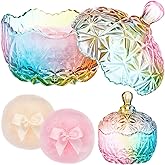 Tioncy 3 Pcs Large Body Powder Puff and Container Crystal Container Soft Washable Reusable Velour Face Body Glitter Wet Dry Makeup(Colorful)
