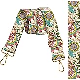 BALQOIFD Purse Strap Replacement Crossbody 1.5 Inches Wide, Gold Buckle Guitar Style Shoulder Bag Straps Adjustable for Women Men Handbags Boho Paisley Flowers