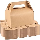HAKZEON 120 PCS Brown Kraft Party Favor Treat Boxes, 6.4 x 3.5 x 3.2 Inch Gable Box, Goodie Gable Paper Gift Boxes with Handles for Wedding Birthday Party