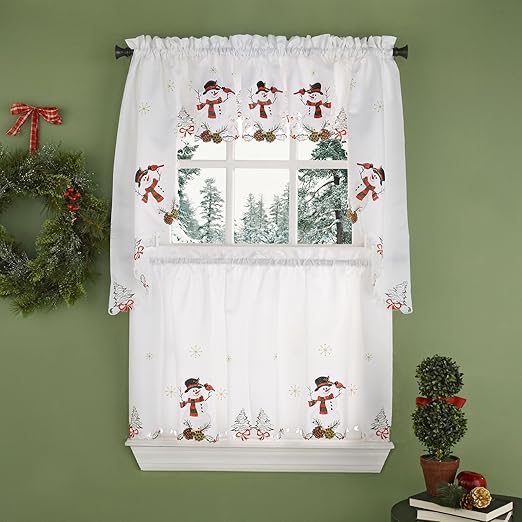 Amazon Com Lorraine Home Fashions Snowmen Window Curtain Tier