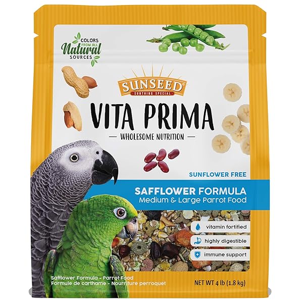 SUNSEED VITA PRIMA WHOLESOME NUTRITION SAFFLOWER FORMULA LARGE PARROT FOOD, 4 LBS