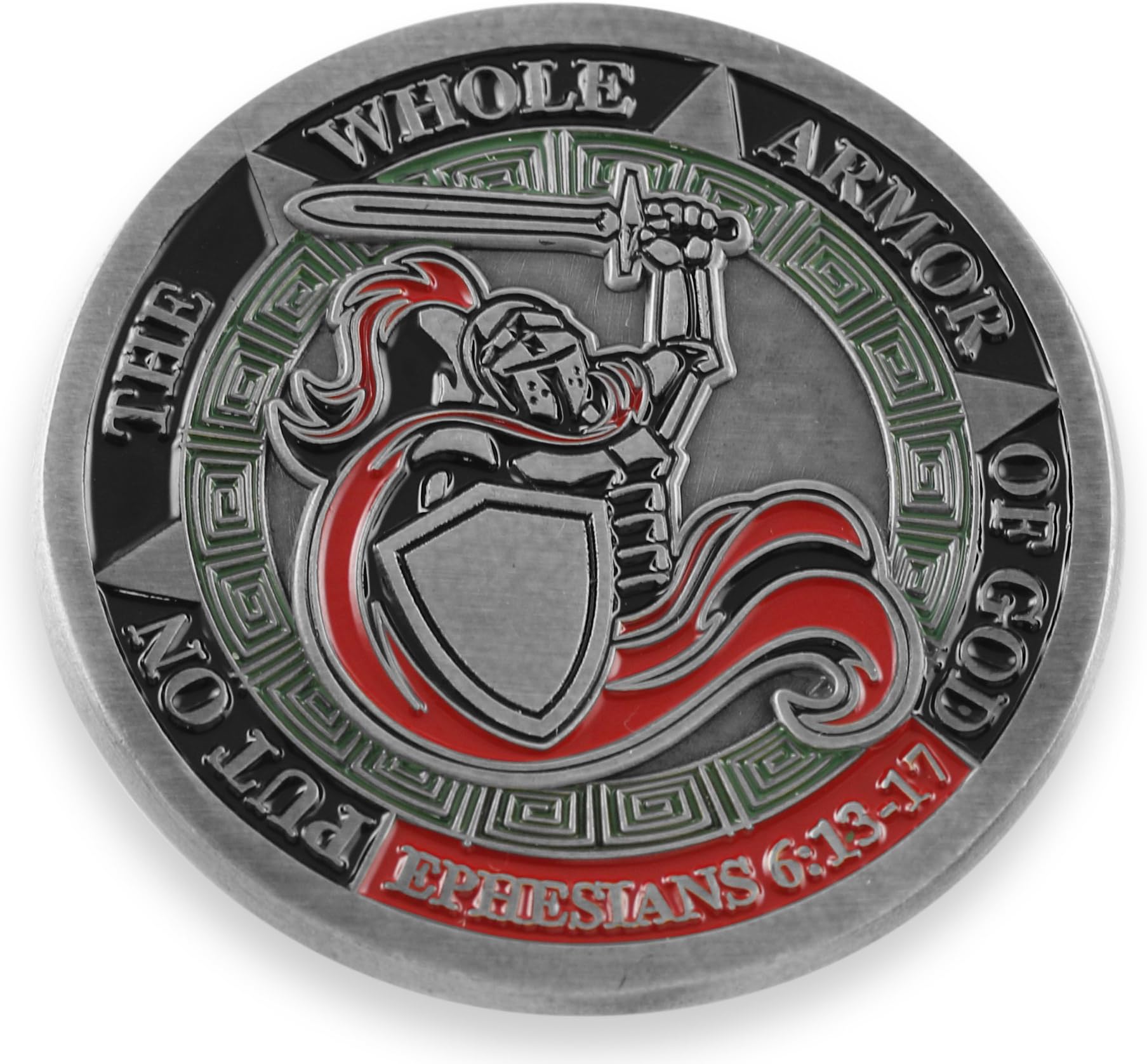 Forge Put On The Whole Armor of God Ephesians 6:13-17 Antique Gold/Silver Challenge Coin Shield Knight Sword Prayer Token (1 Antique Silver Coin)
