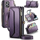Strapurs Wallet Case Compatible with iPhone 14 Pro Max RFID Blocking 10-Card Holder Soft PU Leather Magnetic Snap Shoulder Strap Zipper Pocket Phone Case Fit for iPhone 14 Pro Max - Purple