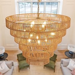 YOMECOO 31.49" Large Rattan Chandelier Vintage