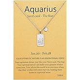 TGOLM 14k Gold Plated Zodiac Sign with Tarot Card Pendant Necklace Birthday Gift for Women