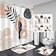 FZDHHY Abstract Mid Century Shower Curtain Set Floral Plant Neutral Bathroom Minimalist Art Decor Waterproof Bathtub with Carpet Bath Mat Toilet Rugs