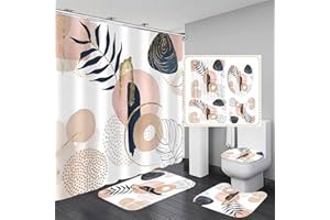 FZDHHY 4PCS Boho Cute Shower Curtains Set Modern Abstract Bathroom Set with Rugs, Minimalist Bathroom Decor Accessories Waterproof for Bathroom with Mat