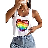UYIQL Pride Tank Top for Women LGBTQ Proud Month Crop Tops Rainbow Graphic Sleeveless Shirts