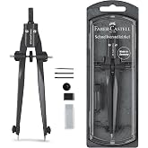 Faber-Castell Quick-Set Compass, Blackstone for Geometry &amp; Drafting | Compass with spare parts and leads for school, training and technical drawing