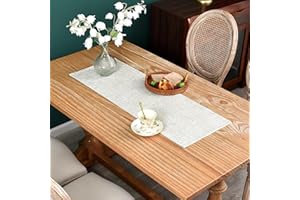 NEWISHER Farmhouse Rustic Faux Linen Table Runner Neutral Beige Table Runners Double Layer Reversible Rectangle Runners for Daily Use Kitchen Dining Banquet Holiday 13x36 Inch