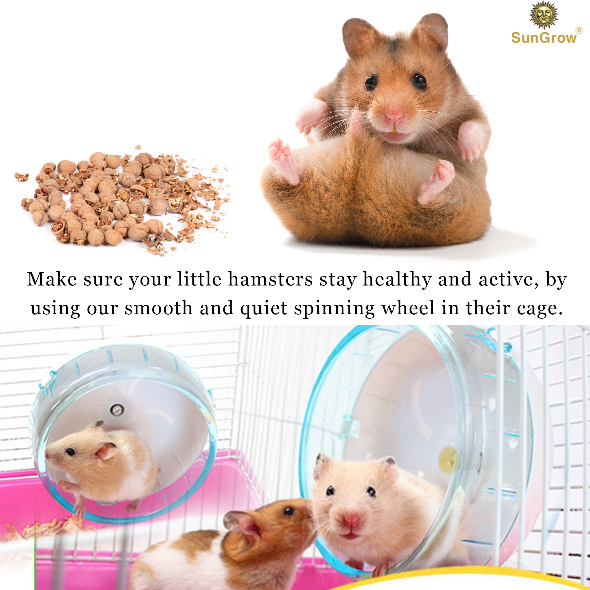 Fun Spinner Wheel for Small Pets -- Durable and Comfortable Spinning Exercise Toy from SunGrow - As Quiet as Library - Convenient 7” Diameter Perfect for Hamsters, Gerbils, Mice and Guinea Pigs