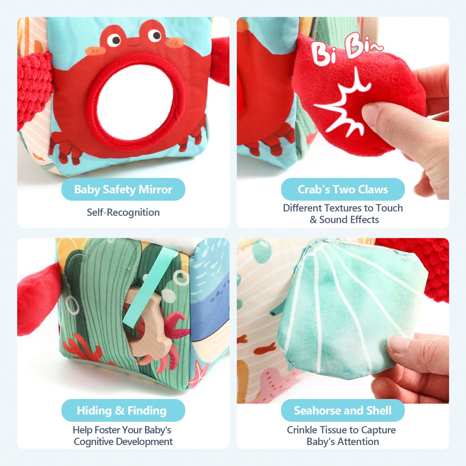 Macabaka Baby Tissue Box Toy, Montessori Sensory Toys for 6-12 Months, 6 Month Old Baby Must Haves, with Crinkle Paper, Silk Scarves, Safety Mirror, Perfect Early Learning Gift