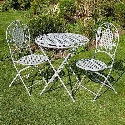 Home Source Meadow Bistro Set Table & 2 Chairs Metal Frame Grey