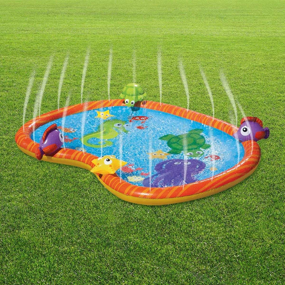 Sprinkler Pad Water Play Mat Durable Portable Inflatable Sprinkler Pad Sprinkle and Splash Wading Pool Summer Essential Spray Toys for Kids Outdoor Garden Family Activities Sea Life PVC Mat Paddling