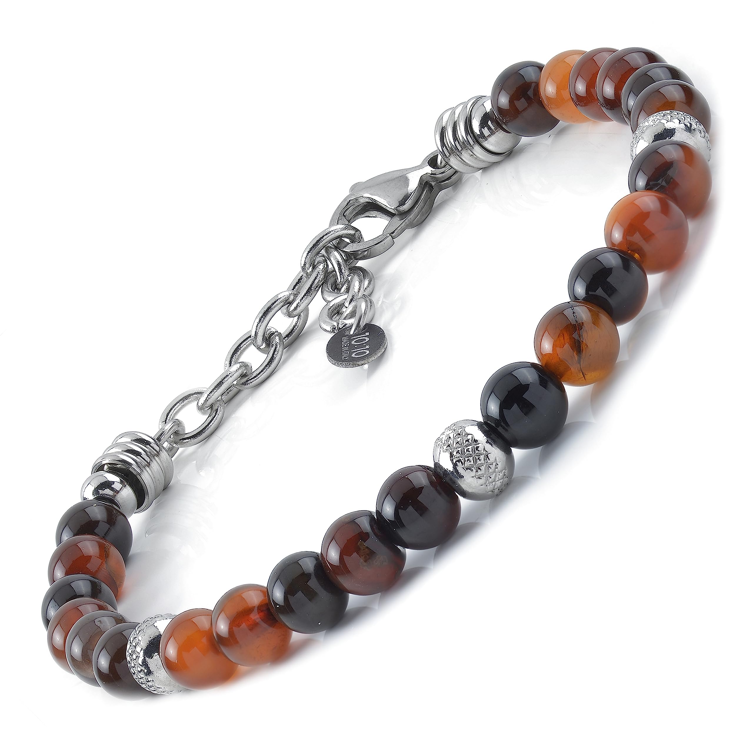 10:10 Bracelet with Natural Stones Blood Agate 6 mm, Stainless Steel Beads, Very Resistant Bracelet Made in Italy