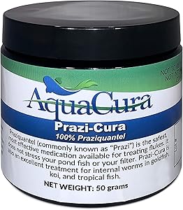 AquaCura Praziquantel Fish Medicine – 50 grams - Ultra-Efficient Fish Flukes Treatment Powder for Gold, Koi & Tropical Fish - Pond Water Conditioner for Freshwater & Saltwater - No Added Antibiotic