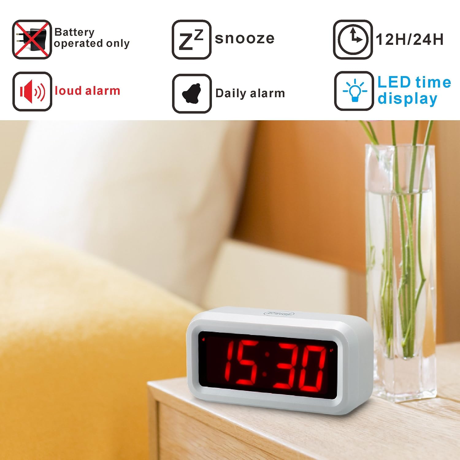 Kwanwa Digital Led Wall Clock With 3 Large Display Battery Operated Powered Only Black