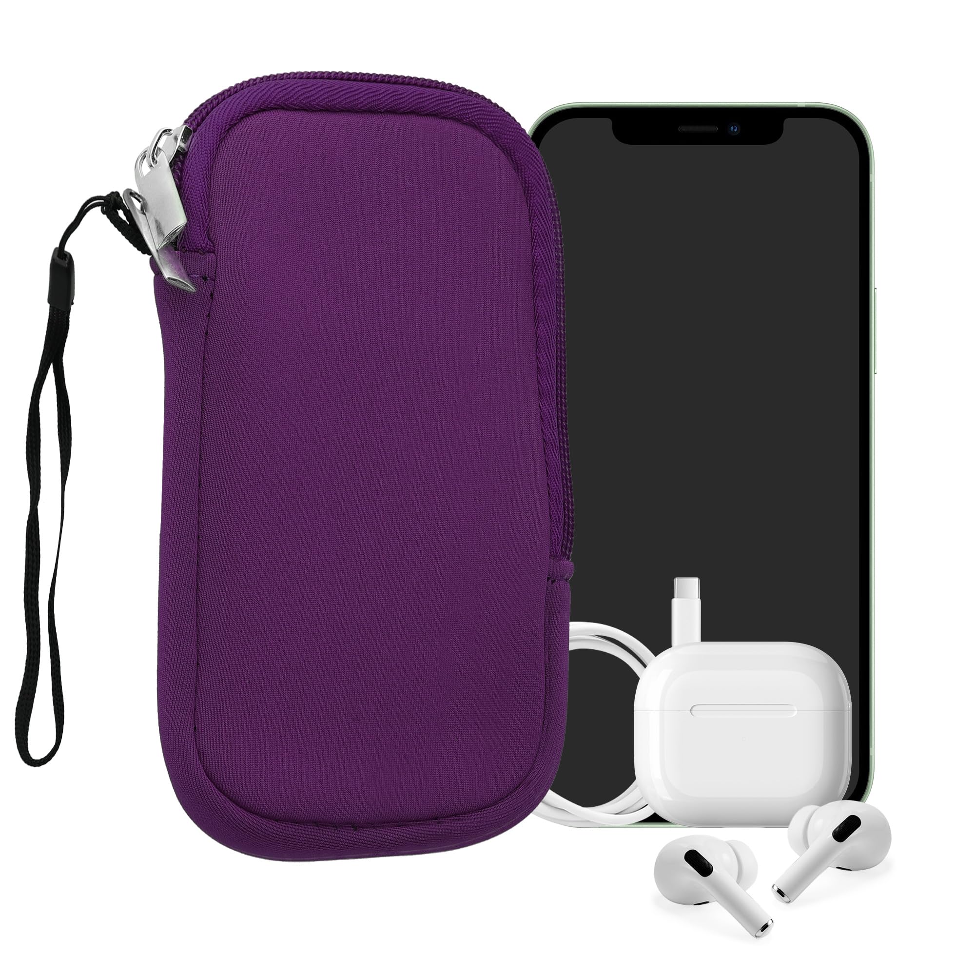kwmobile Neoprene Phone Pouch Size XL - 6.7/6.8" - Universal Cell Sleeve Mobile Bag with Zipper, Wrist Strap - Violet