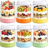 JohnBee Mason Jars, 6-Pack 16oz Glass Overnight Oats Containers with Lids | Wide Mouth Meal Prep Jars for Yogurt Chia Sugar - Leakproof Stackable Sugar and Creamer Set - Silicone Wraps