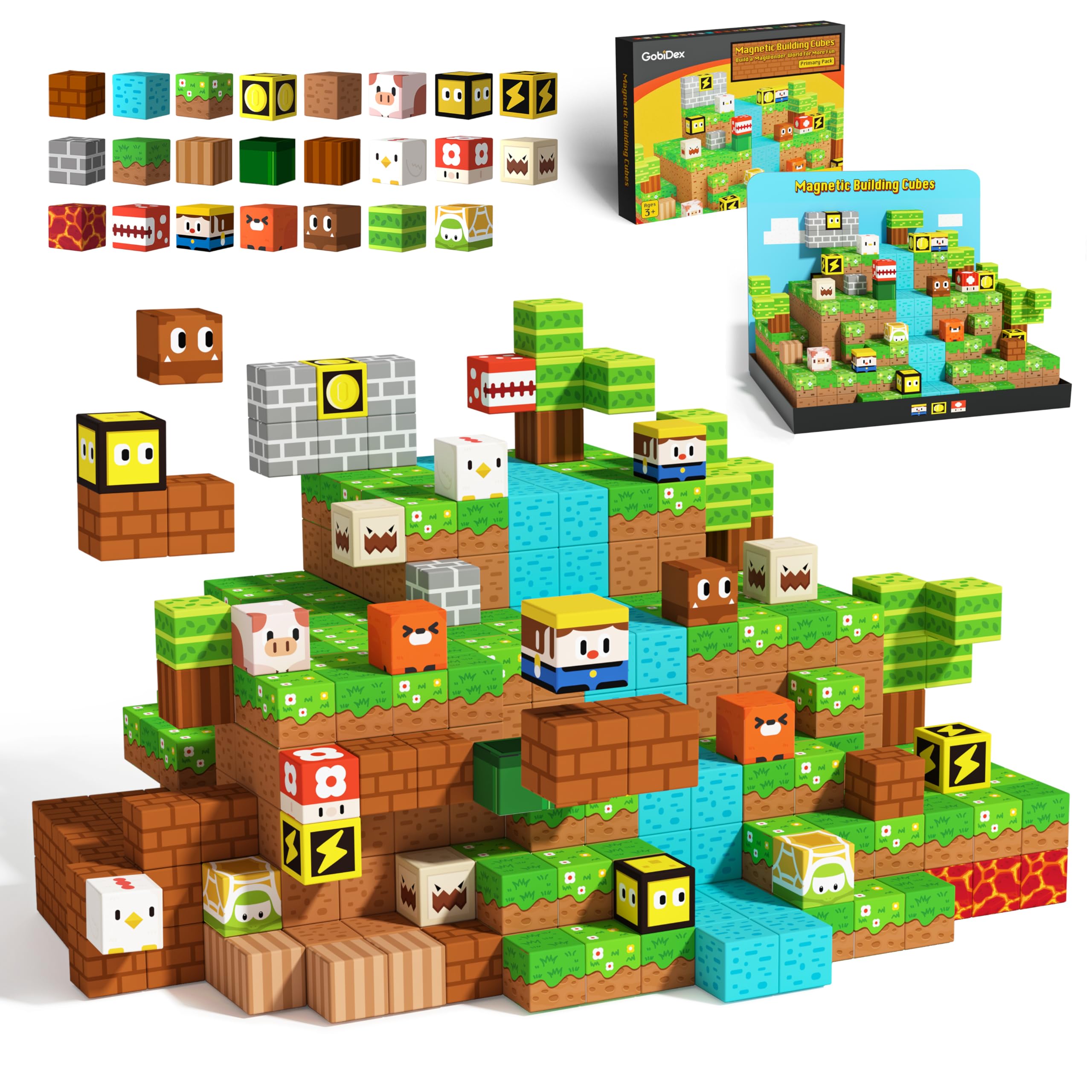 GobiDex Magnetic Building Blocks Build Mine World Set, Safe and Creative Magnetic Toys, Learning Construction Toys for 3+ Years Old Kids, Girls & Boys & Toddlers Gifts