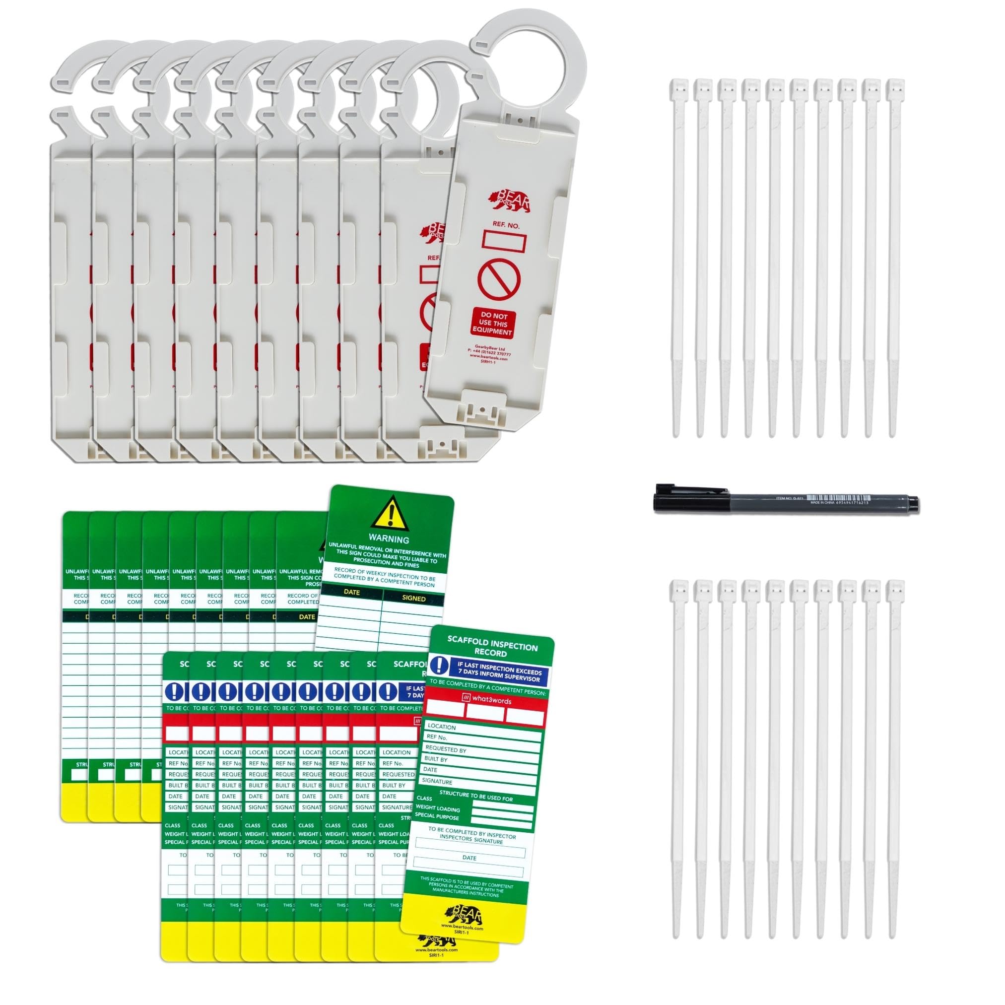 BearTOOLS Scaffold Inspection Record Kit, Symbolic Visually Bright Tag, Hazard Prevention, Required on Construction Sites(10 Holder & 20 Tags)