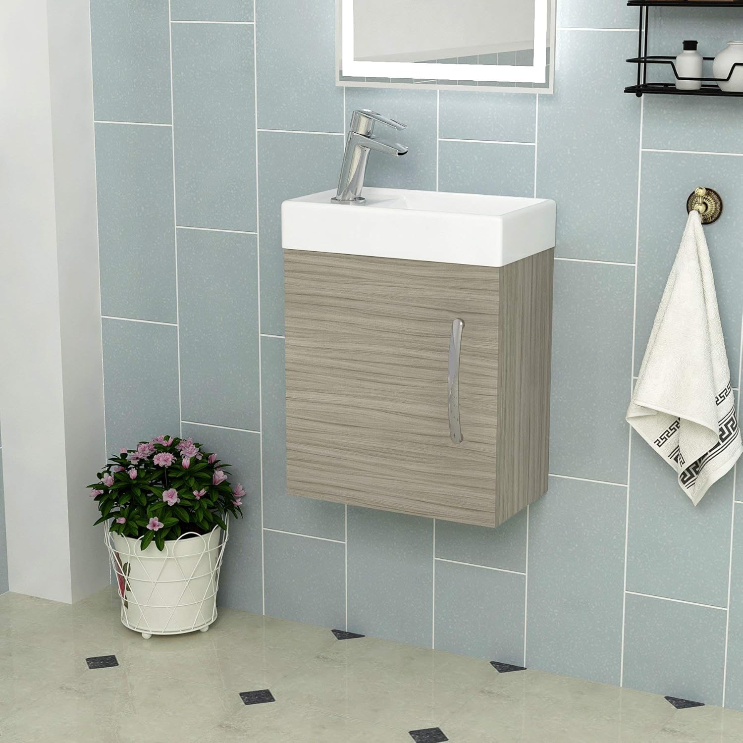 Modern Bathroom Vanity Unit 400mm 1 Door Wall Hung Storage Cabinet Basin Sink Beachwood Oak Cloakroom Amazon Co Uk Kitchen Home