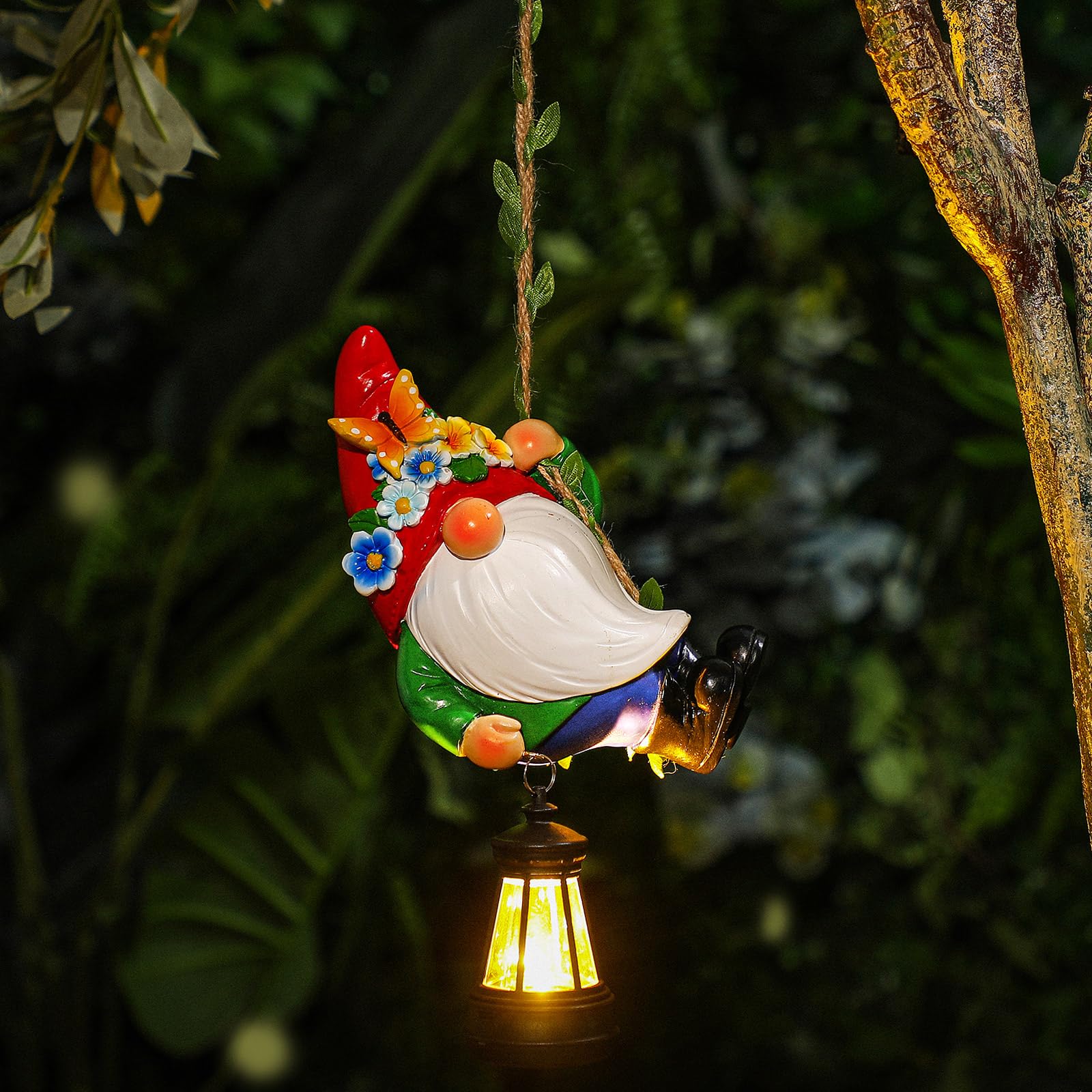 Photo 1 of Rossesay Solar Hanging Gnome Statue 6.3" H Climbing Gnomes with LED Lantern Hook Waterproof Hanging Gnomes Outdoor Decor Tree Yard Porch Wall Decoration Summer Gardening Gift for Mom
