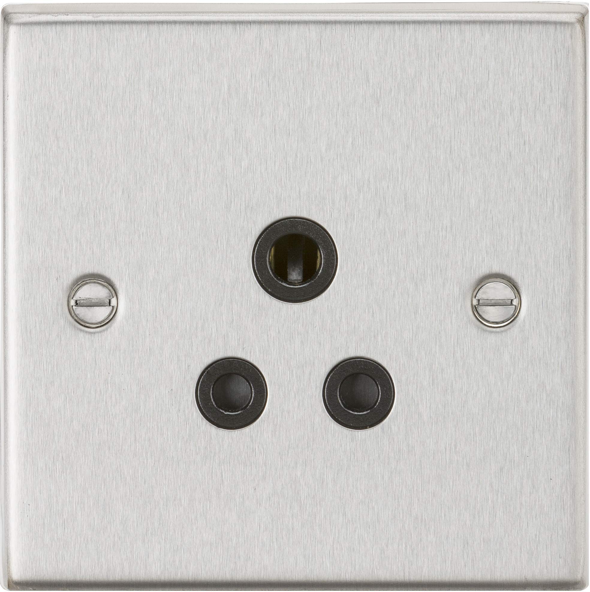 5A Unswitched Socket - Square Edge Brushed Chrome Finish with Black Insert