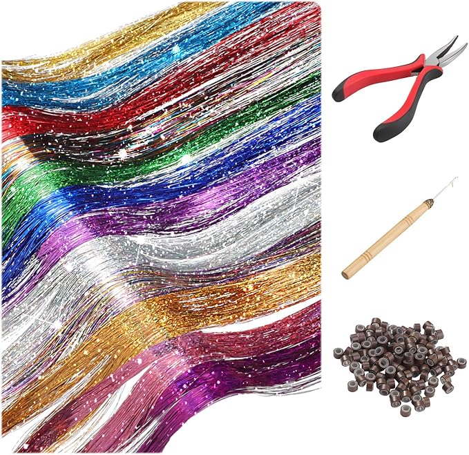 Hair Tinsel Strands Kit, Tinsel Hair Extensions, Sparkling Shiny Hair