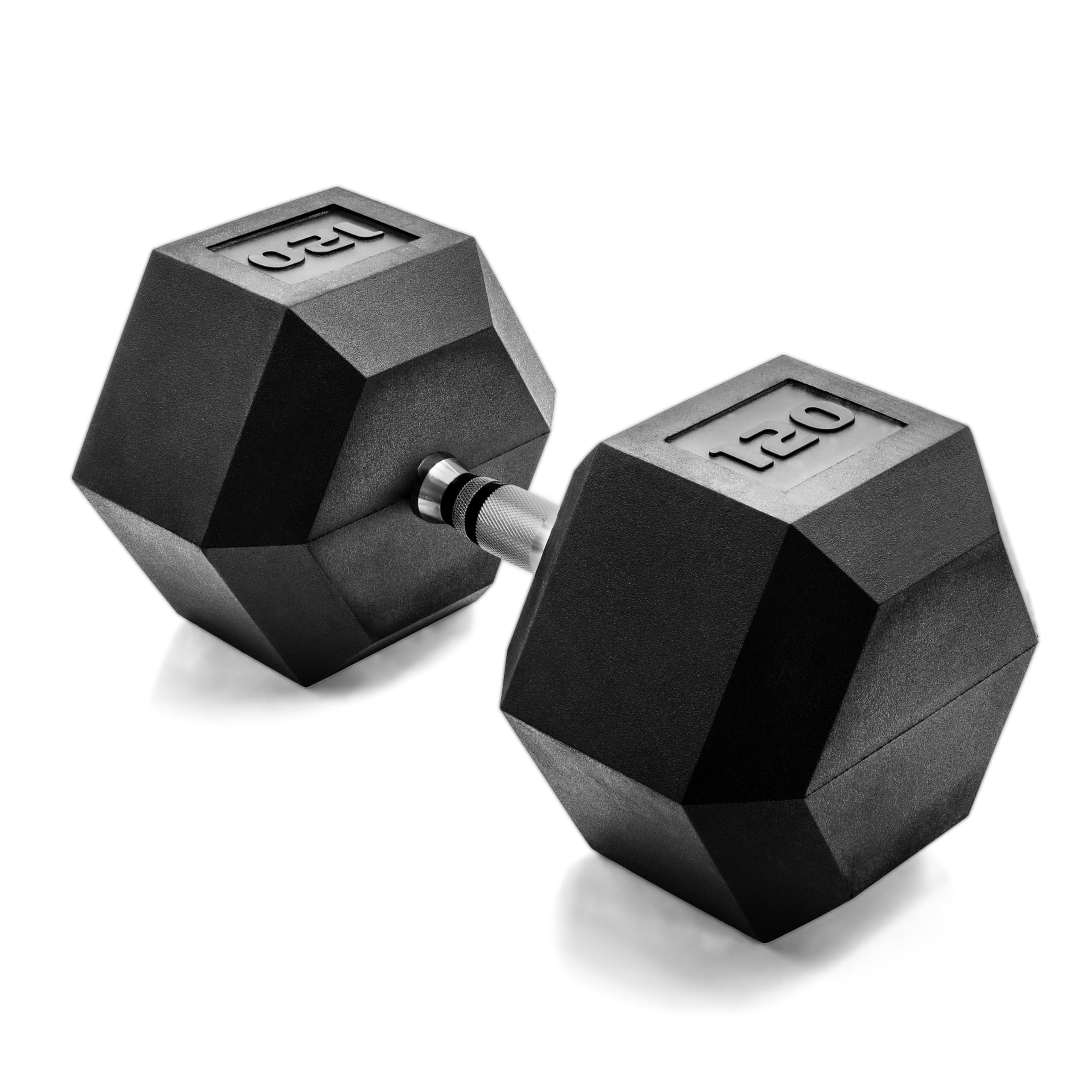 CAP Barbell 120 LB Rubber Coated Hex Dumbbell Hand Weight - Single | Chrome Handle Image
