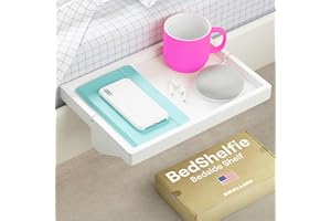 BedShelfie Bedside Shelf for Bunk Bed & Top Bunk, College Dorm Room & Loft Nightstand, Floating Bed Side Table Tray Storage - Original White Wood