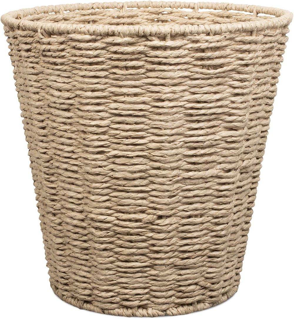 woodluv Round Waste Paper Basket Bin 25 cm Diameter Handwoven Paper Rope