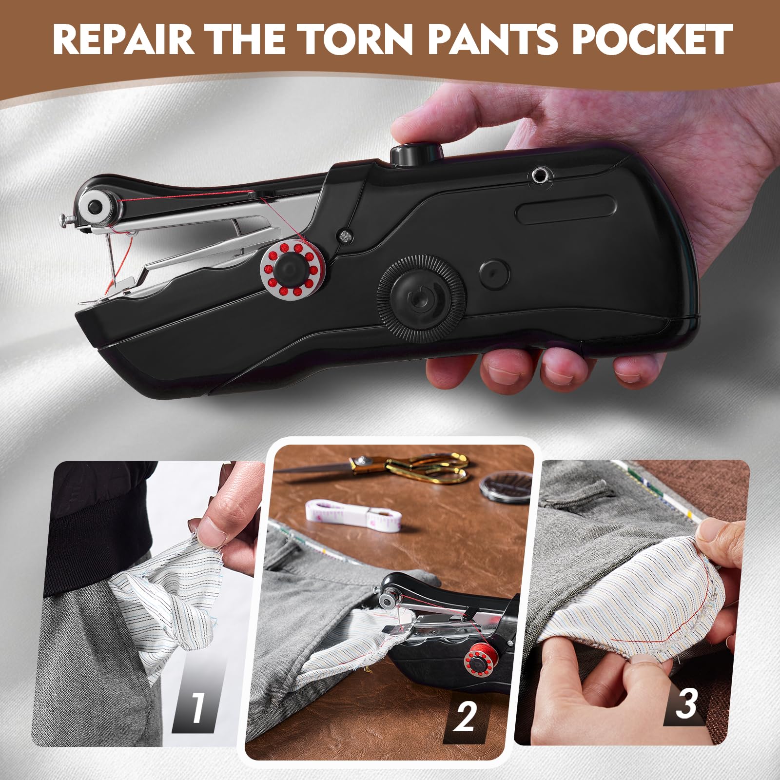 Handheld Sewing Machine with Black Storage Case and 109-Piece Sewing Kit, Mini Portable Cordless Hand Sewing Machine, Ideal for Adults & Beginners, Complete Set of Quick Home Clothing Repair Tools