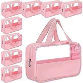 AojSup 8 Pcs Clear Cosmetic Bags with Zipper, Clear Toiletry Bag, Transparent Makeup Bag for Women Men, Waterproof Travel Organizer with Handle, 10.2 x 6.3 x 2.8 Inches (Pink)