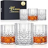 Hlukana Unbreakable Plastic Whiskey Glasses Set of 6, 14 Oz Old Fashioned Glasses for Scotch Cocktail Rum Bourbon Vodka Liquor, Unique Gifts for Men, Reusable, Clear, BPA-free, Dishwasher Safe