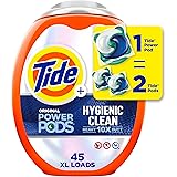 Tide Power PODs Hygienic Clean Heavy Duty Liquid Laundry Detergent Pacs HE Compatible 45 Count Hypoallergenic Free and Clear 
