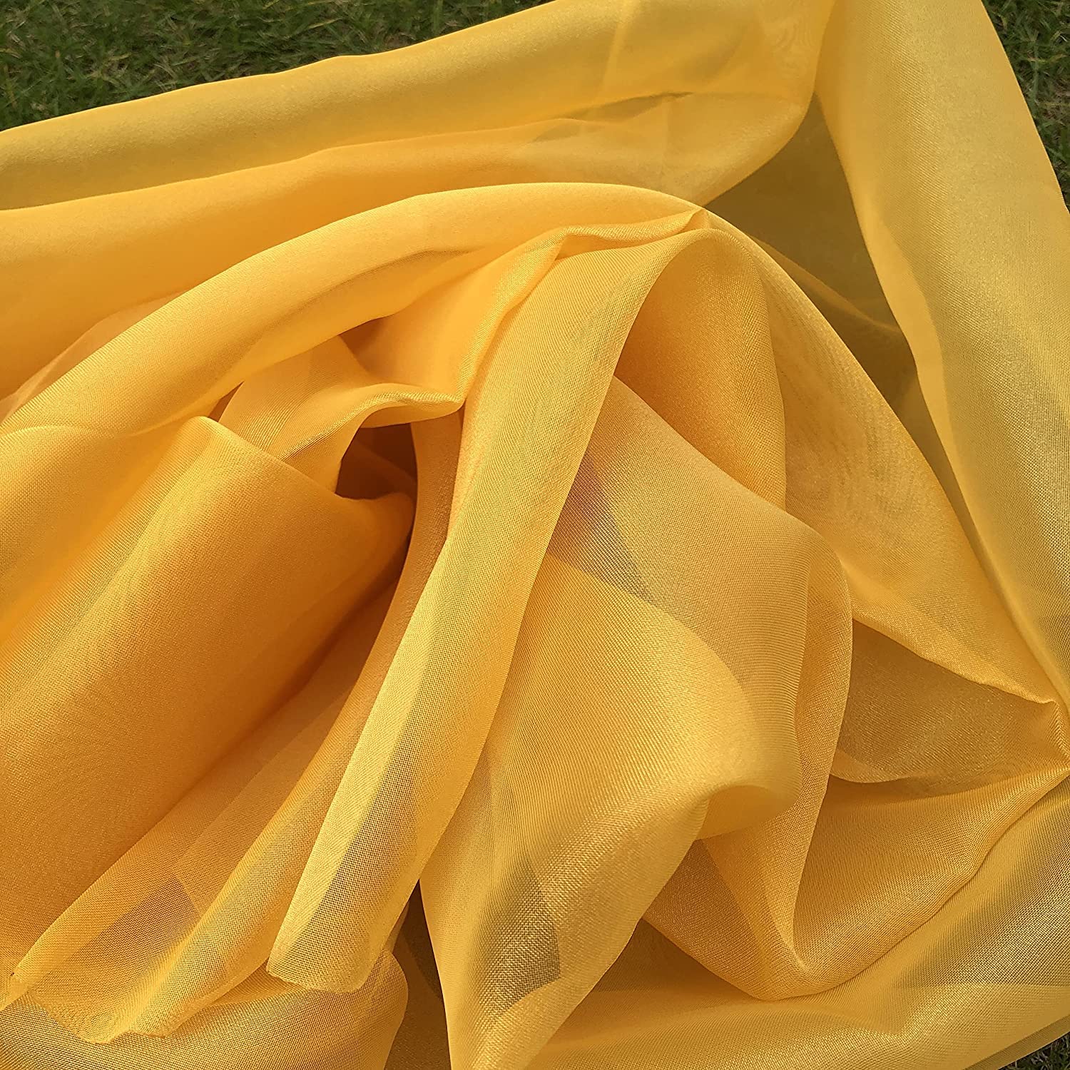 Megachest 70cm Wide Voile & semi-Voile Fabric (semi Voile-Orange Gold, 10 Meters Long)