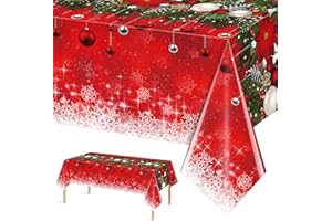 JECTIVS 1Pieces Merry Christmas Tablecloth Plastic Christmas Tree Ball Table Cover Rectangle Winter Snowflake Tablecloth for Merry Christmas Holiday New Year Eve Party Decorations Supplies,54x108inch
