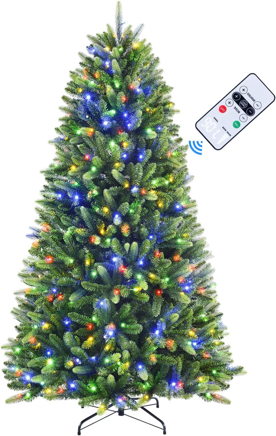 Trees - Alupssuc 6ft Prelit Premium Artificial Hinged Full Christmas Tree with Remote Control, Timer, 400 Warm White & Colored Changing Lights, 1423 Branch Tips, Perfect Choice for Xmas Decoration, 6 FT