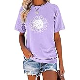EADINVE Women's Summer Short Sleeve Cute Sunflower Graphic Printed Tee Vintage T Shirt Cotton Tops Novelty Cool Shirts