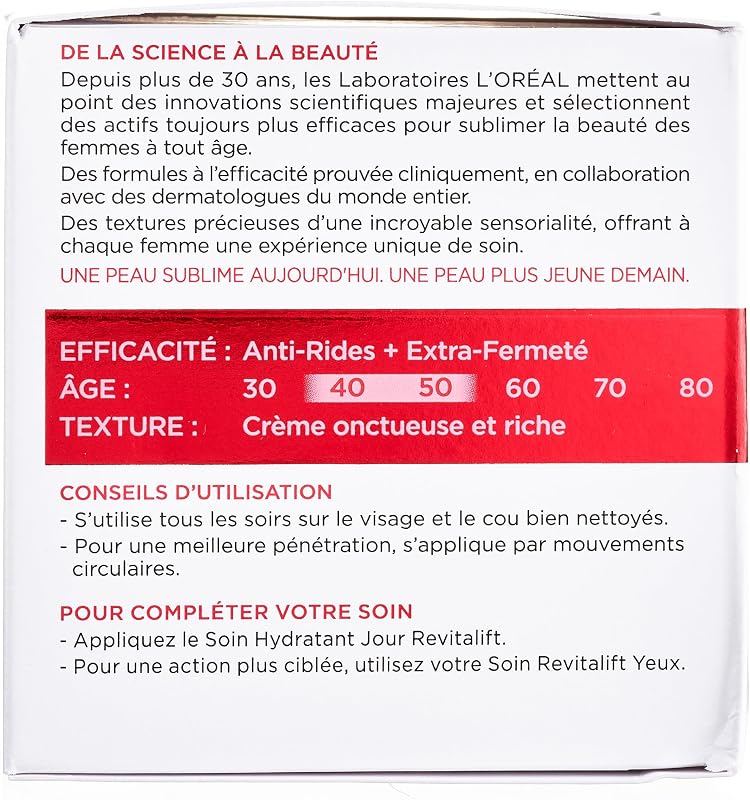 L'Oréal Paris - Revitalift - Soin Nuit Hydratant - Anti-Rides & Extra-Fermeté - Anti-Âge - 50 mL