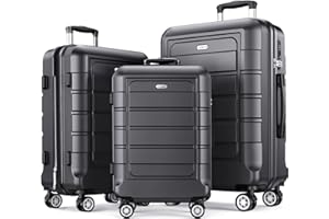 SHOWKOO Luggage Sets Expandable Suitcase Double Wheels TSA Lock (Gray)